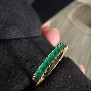 Gold Band Ring with Emerald-Green Stones - Women Jewelry
